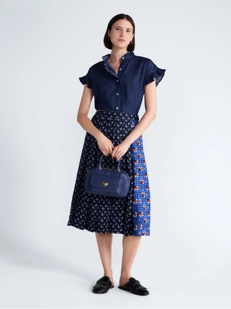 Free Assembly Women's and Women's Plus Ruffle Trim Neck Top with Short Sleeves, Sizes XS-4X | Walmart (US)