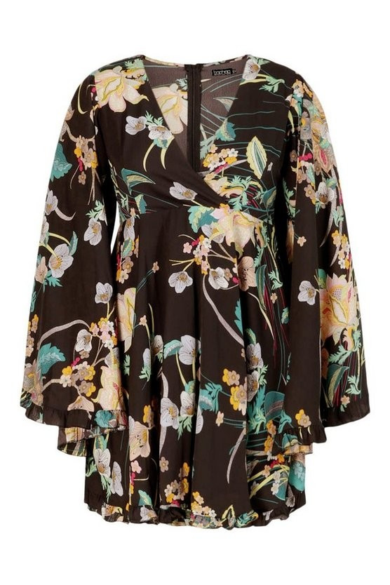 Plus Paisley Floral Wide Sleeve Skater Dress | Boohoo.com (US & CA)