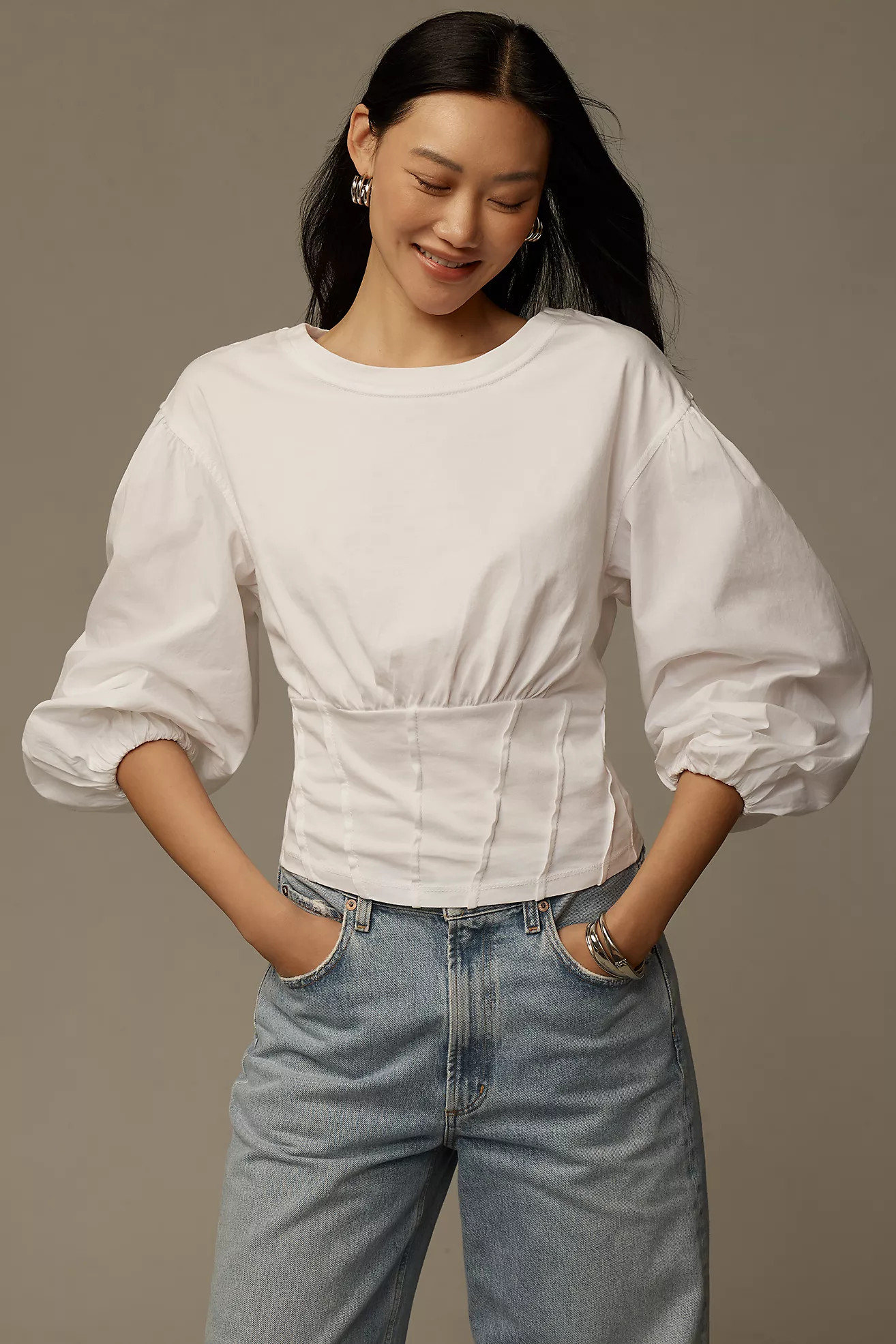 By Anthropologie Balloon-Sleeve Corset Top | Anthropologie (US)