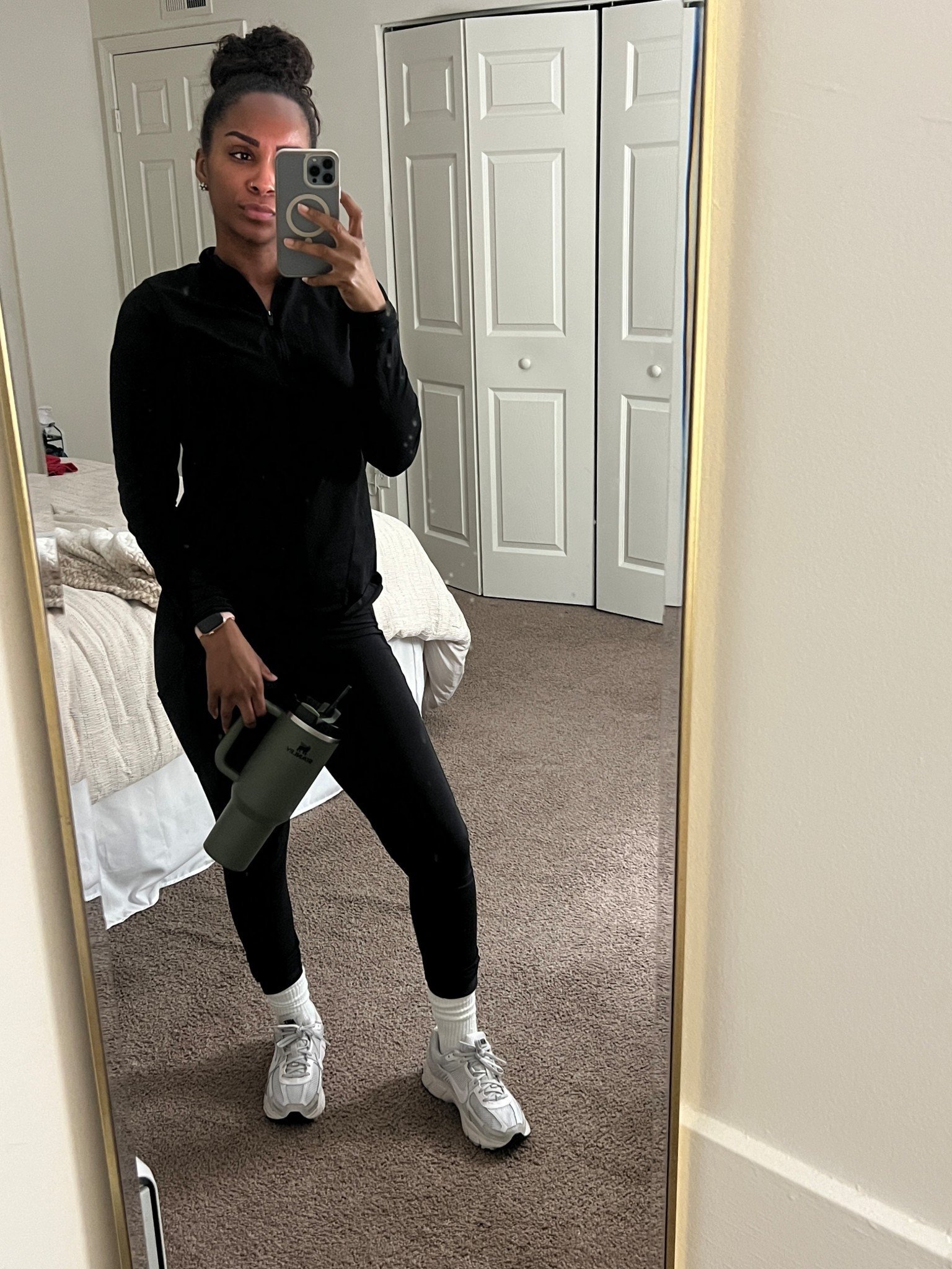 I love a cute & comfy gym fit! The midway pockets on these high-rise leggings are so needed AND they stay in place while working out  All black is my go-to for almost everything. 

Meet the gym edition! 

#LTKFindsUnder100 #LTKActive #LTKShoeCrush