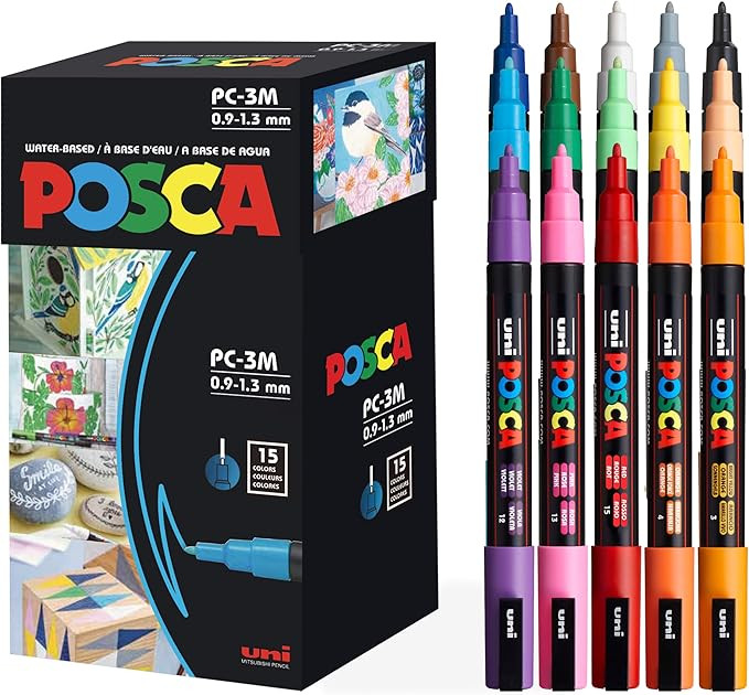 15 Posca Paint Markers, 3M Fine Posca Markers of Acrylic Paint Penswith Reversible Tips | Posca P... | Amazon (US)