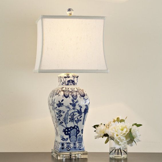 Square Vase Blue and White Floral Table Lamp | Shades of Light