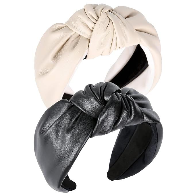 QIANXUAN Wide Hair Bands For Women Black Cloth Headband Tie For Women Leather Headbands For Women... | Amazon (US)