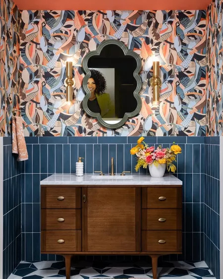 #WallpaperWednesday 🎨✨

Bold wallpaper, rich color, and layered details? A combination we’ll never get tired of. This powder room proves that small spaces can make the biggest design statement. 🤎

#LTKHome #WallpaperWednesday #SoulfulMaximalism #PowderRoomDesign #WallpaperInspiration #ColorfulInteriors #HomeDecor #InteriorDesign 

 #LTKHome