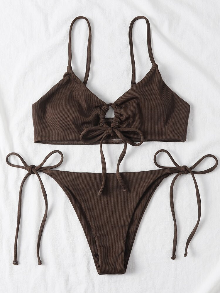 Ruched Knot Tie Side Bikini Swimsuit | SHEIN