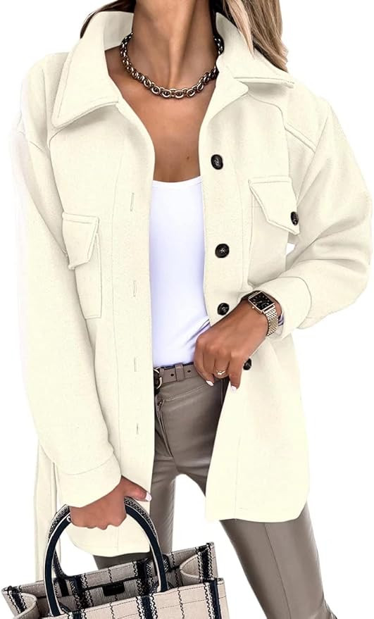 FARYSAYS Womens Shacket Jackets Long Sleeve Button Down Shirts Trench Pea Coat | Amazon (US)