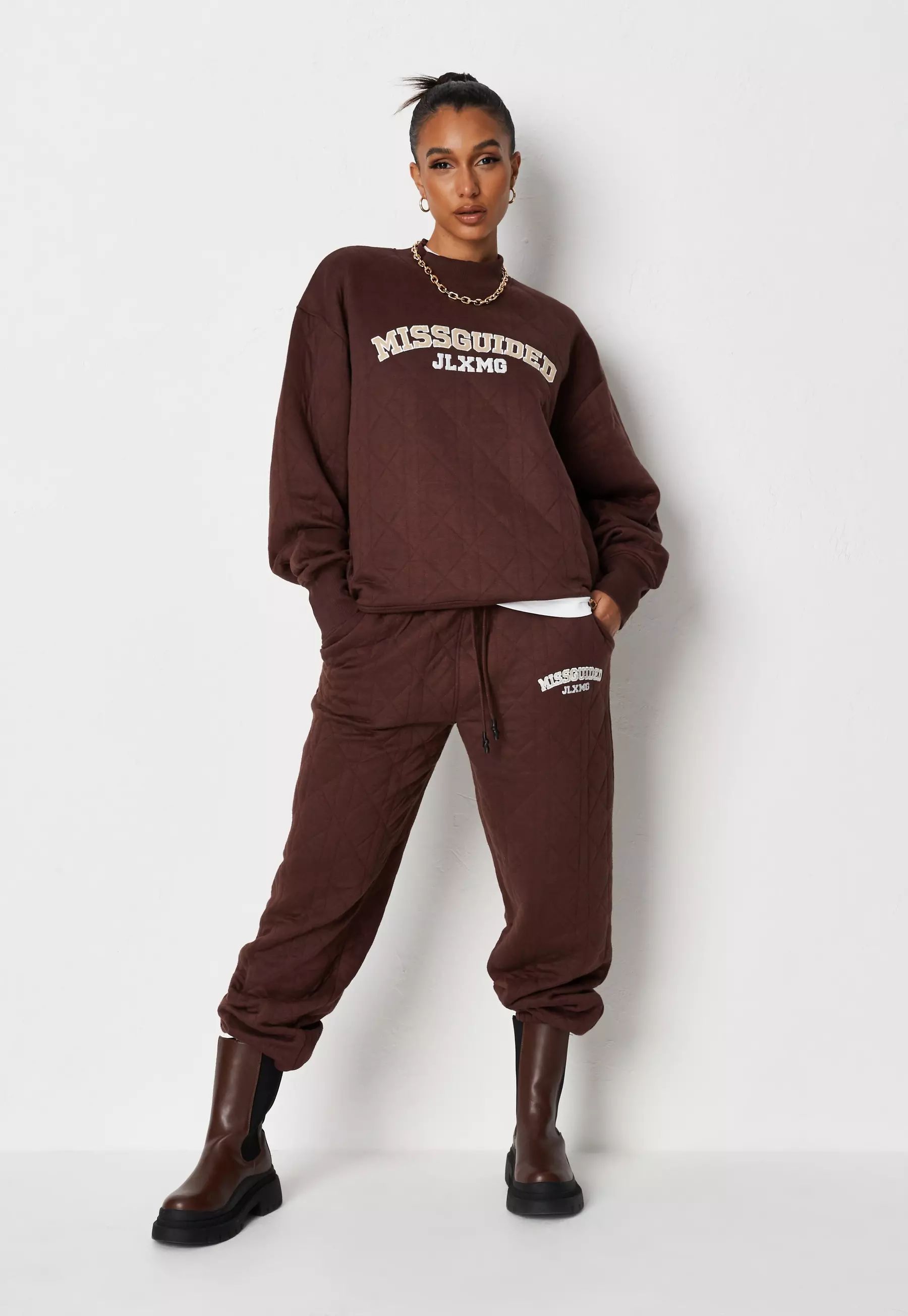 Jordan Lipscombe x Missguided Chocolate Quilted Joggers | Missguided (US & CA)