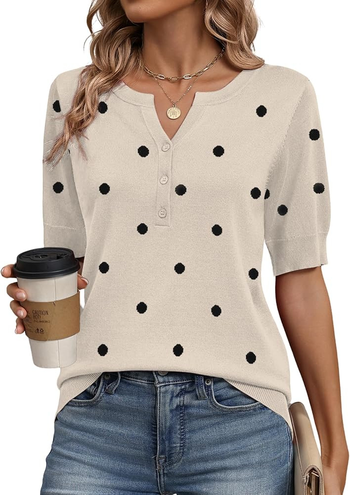 Zeagoo Women's Short Sleeve Sweater 2026 Spring Summer Tops Lightweight Casual V Neck Sweaters Dr... | Amazon (US)