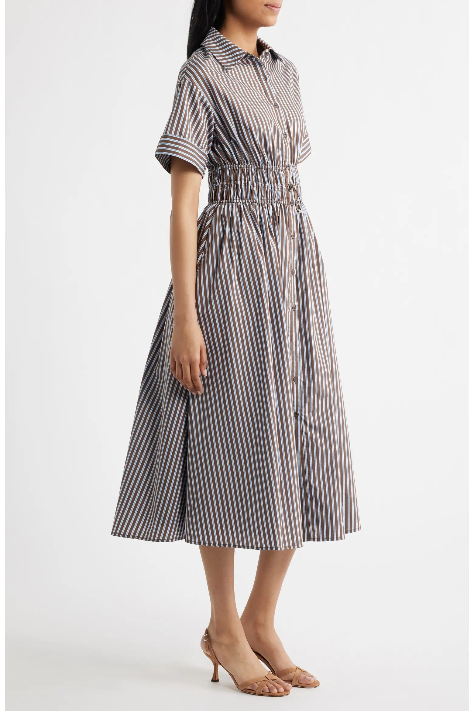 Stripe Short Sleeve Cotton Blend Midi Shirtdress (Women) | Nordstrom | Nordstrom