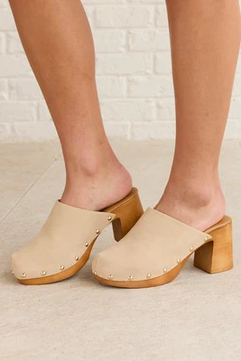Step It Up Studded Clog - Beige | Pink Lily