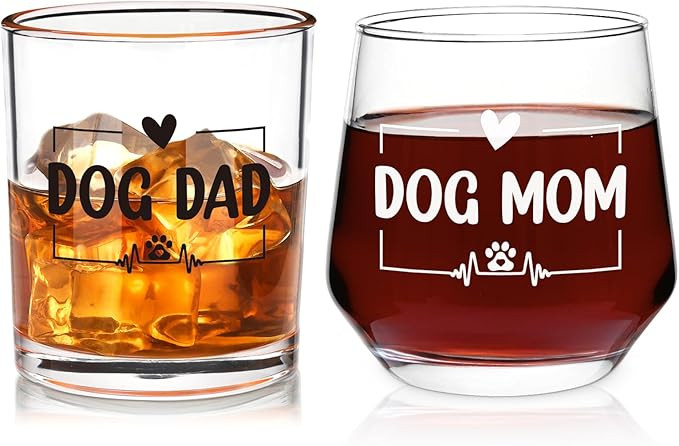 Futtumy Dog Mom and Dog Dad Wine Glass Set, Best Gifts for Dog Lovers Parents, Mom and Dad Gifts,... | Amazon (US)