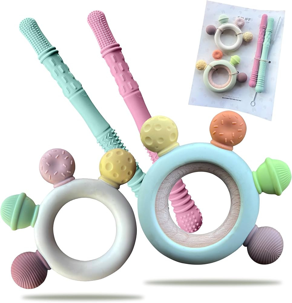 Ecliff Baby Teething Sticks for Babies 0-12 Months - Soft Silicone Baby Teether Stick for Instant... | Amazon (US)