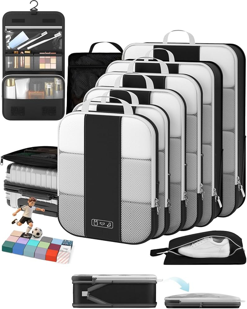 OlarHike 10-Pack Compression Packing Cubes for Travel Essentials,Compressible Expandable Packing ... | Amazon (US)