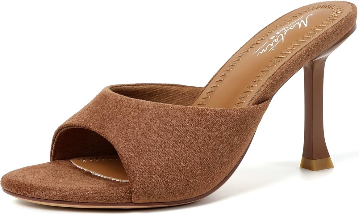 Mostrin Kitten Heels for Women Round Toe Heels With Bow Vintage Mules Sexy Slip on Stiletto Backl... | Amazon (US)