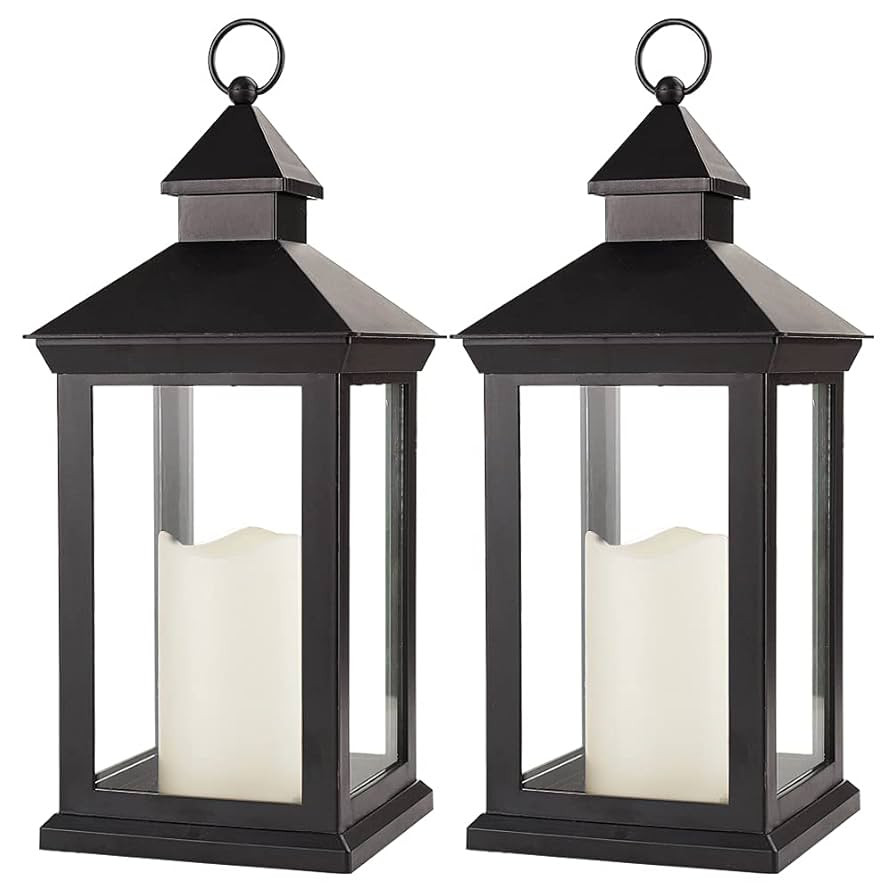 Bright Zeal 2-Pack 14" Decorative Candle Lantern Black Outdoor Lanterns with Timer Candles - IP44... | Amazon (US)