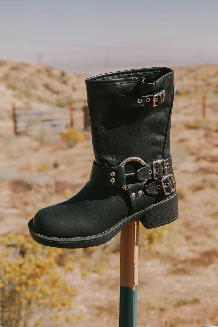 Cirilli Black Belted Mid-Calf Moto Boots | Lulus (US)