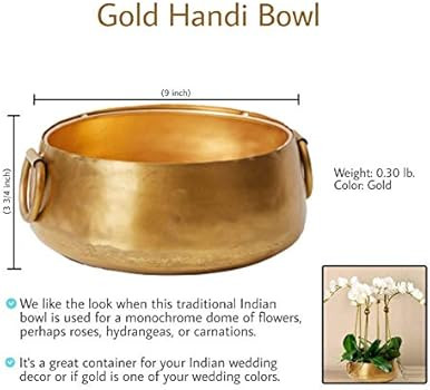 Serene Spaces Living Decorative Gold Iron Handi Bowl, Large Centerpiece Bowl - Traditional Indian St | Amazon (US)
