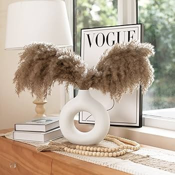 White Ceramic Vase Set 2 for Modern Home Decor, Hollow Round Matte Pampas Flower Vases - Nordic M... | Amazon (US)