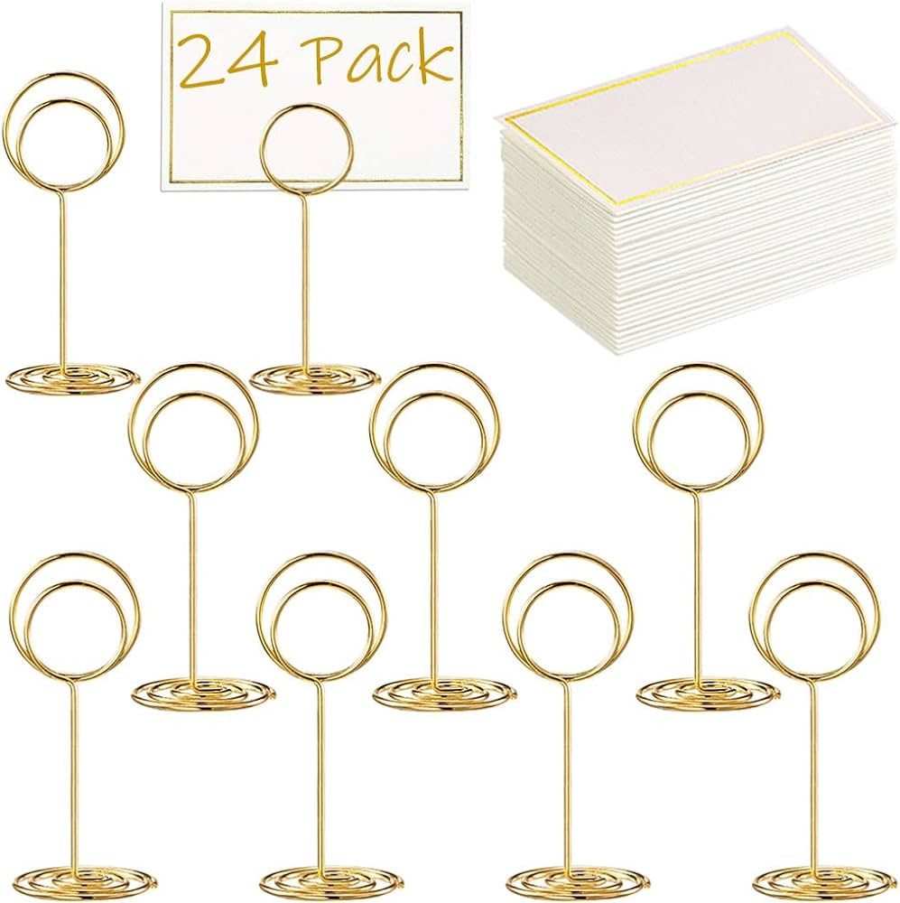 24 Pcs Premium Mini Table Number Holders and 24 Pcs Place Cards with Gold Foil Border, Place Card... | Amazon (US)
