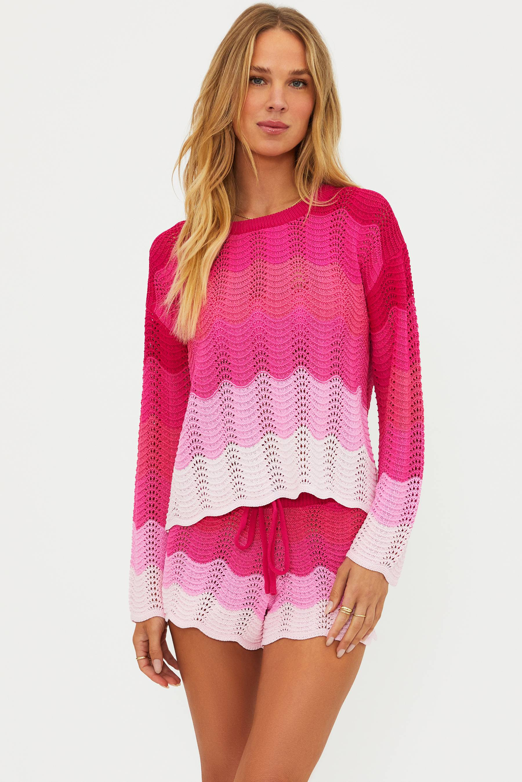 Beach Sweater Electric Pink Wave | Pink Chevron Knit Sweater | Beach Riot | Beach Riot