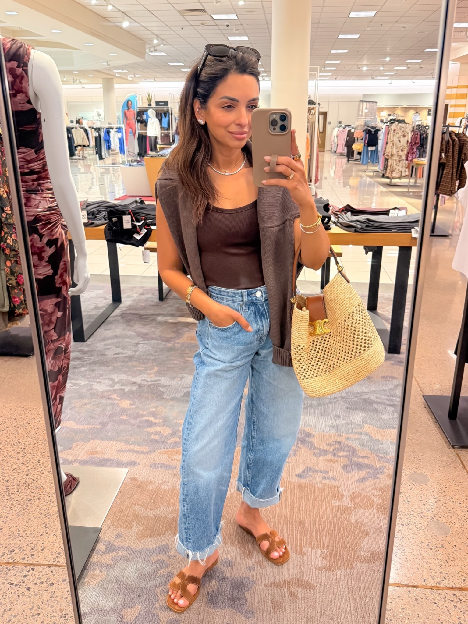 I've been obsessed w this denim! Wearing my true size 24 and they have a looser relaxed fit! Wearing an xs in tank and my fav cotton sweater to throw over my shoulders!

#LTKPetite #LTKOver40 #LTKootd