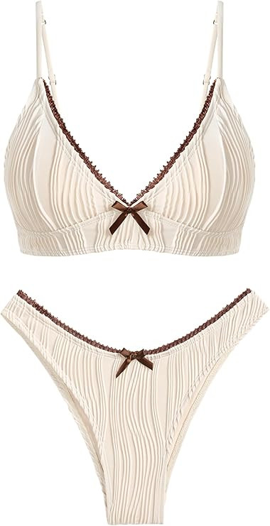 ZAFUL Women's V Neck Bikini Set High Waisted Swimsuits Lace Up Bow Decor Cheeky Two Piece Bathing... | Amazon (US)