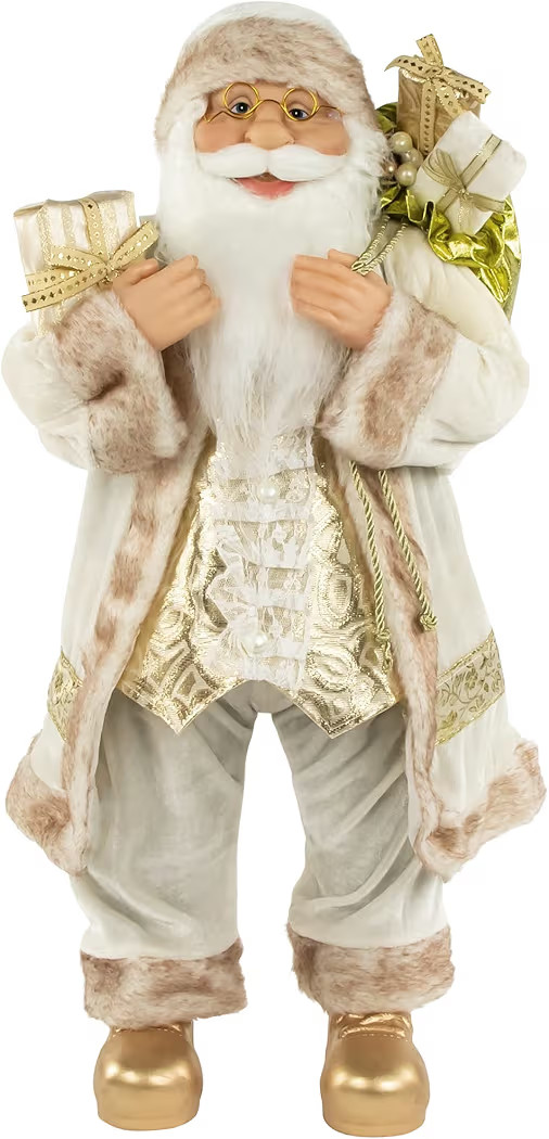 Northlight 24" Glorious Winter White and Ivory Standing Santa Claus Christmas Figure with Gift Ba... | Amazon (US)