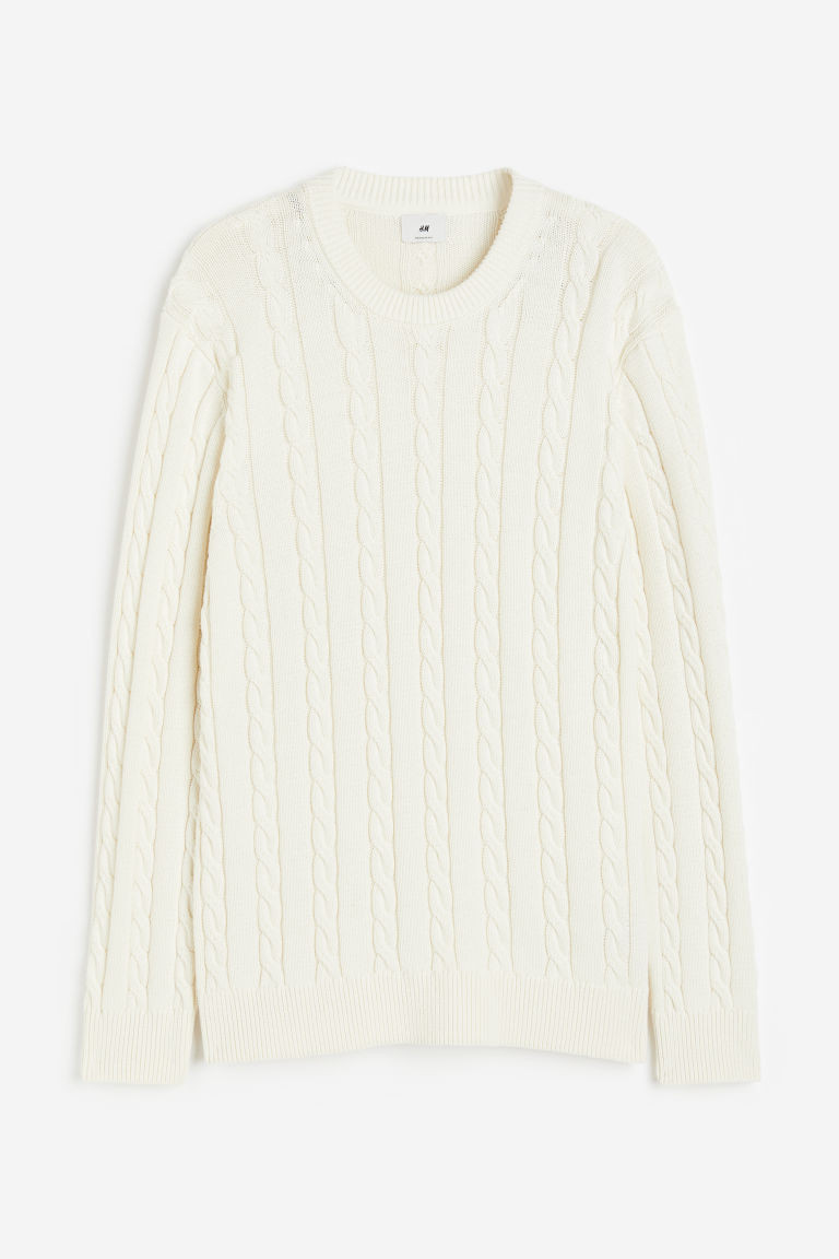H & M - Regular Fit Cable-knit Sweater - White | H&M (US + CA)