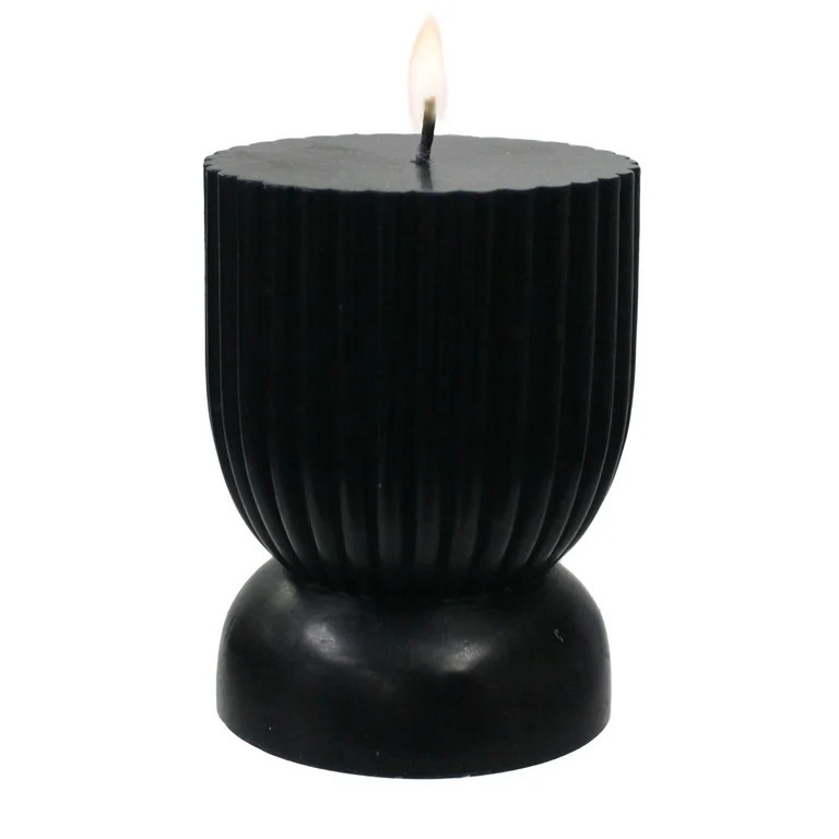 Better Homes & Gardens Unscented Ribbed Pillar Candle, 3x4 inches, Black | Walmart (US)
