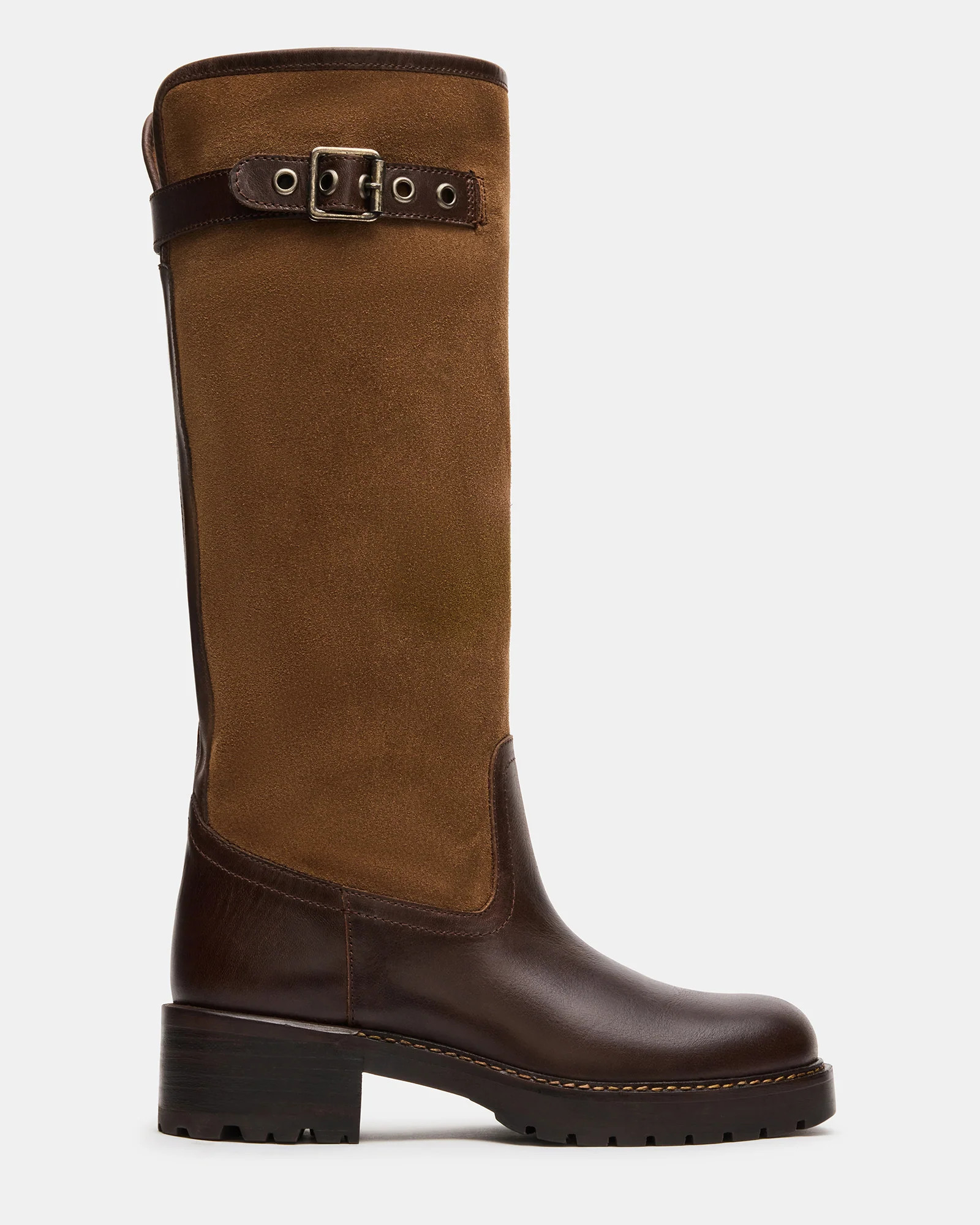 RAMBLE Brown Multi Buckle Square-Toe Knee-High Women's Boot | Steve Madden (US)