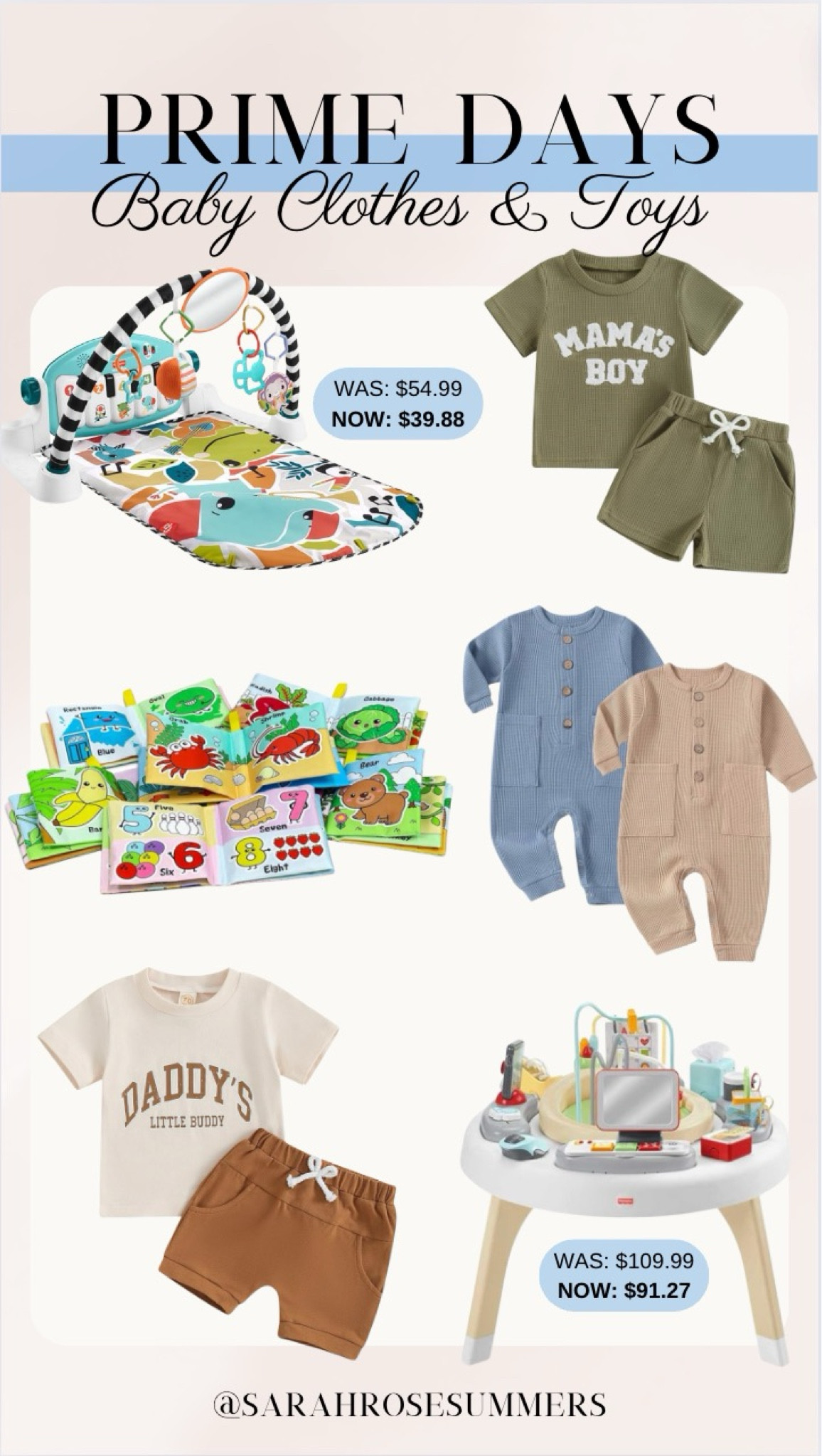 Amazon Prime Days! Baby clothes and toys on sale. Soft cloth books. Baby boy matching sets and baby onesies. Fisher Price Baby Activity Mat. Fisher Price Baby to Toddler Learning Toy. 

#LTKBaby #LTKSaleAlert