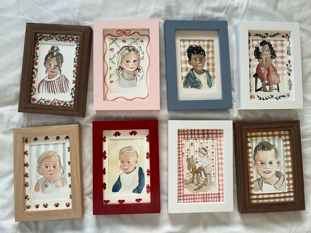 Children’s mini framed portraits | Custom hand painted portrait | watercolor portraits | Etsy (US)