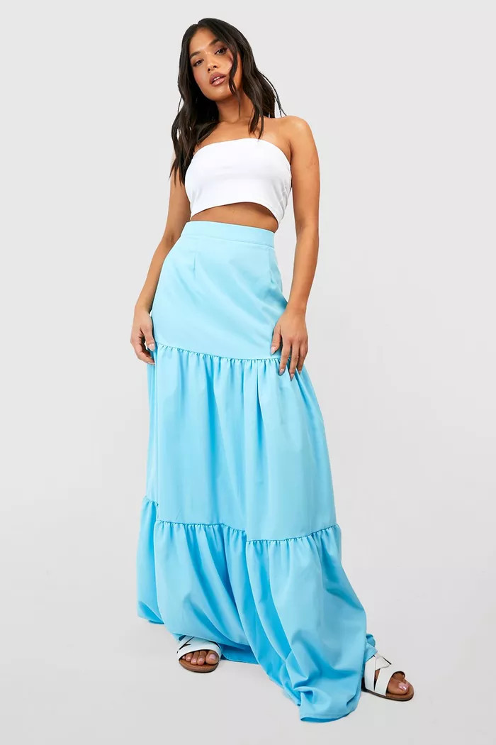 Woven Tiered Maxi Boho Skirt | Boohoo.com (US & CA)