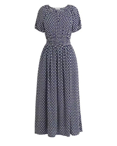Navy and white patterned puff sleeve midi dress
Easter dress
Spring outfit 

#LTKSeasonal #LTKSaleAlert