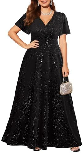 Pinup Fashion Women Plus Size Formal Dresses - Evening Gowns Wedding Guest Glitter Prom Long Dres... | Amazon (US)