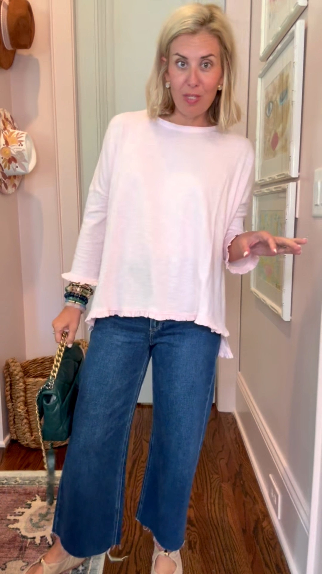 Mersea Catalina Ruffle Tee is as good as it gets! I have the Catalina sweaters and they are equally as good. These make a great gifts as well. ￼
Top - one size/petite 
Jeans - 26P 
Flats - 7.5 ( 1/2 size down)
 
Codes:
Mersea - Catherine15
Allie + Bess - Catherine20

#LTKdayinmylife #LTKSaleAlert #LTKOver40