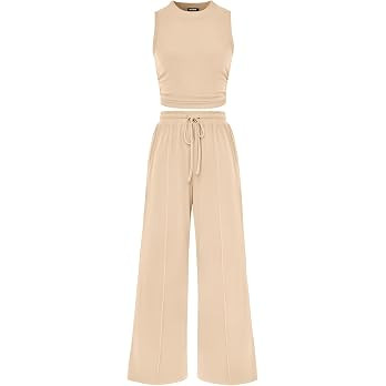 BTFBM Summer Outfits For Women 2026 Ribbed Sleeveless Tank Tops Wide Leg Pants 2 Piece Sets Loung... | Amazon (US)