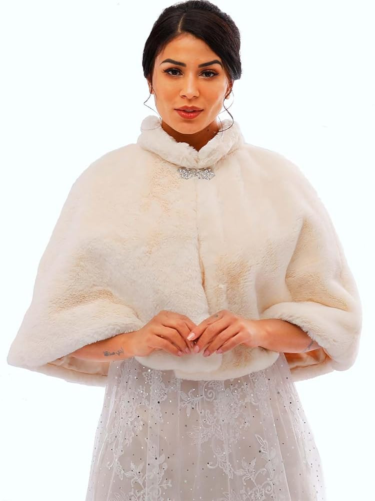 Yalice Women's Wedding Faux Fur Shawl and Wrap Bridal Fur Stole Cape Fur Scarf for Bride and Brid... | Amazon (US)