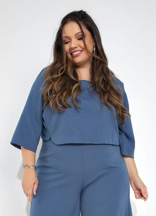 Mink - Blusa Cropped Plus Size Azul Mangas 7/8 | Posthaus (BR)