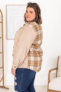 Catch You Later Brown Corduroy/Plaid Shacket | Pink Lily
