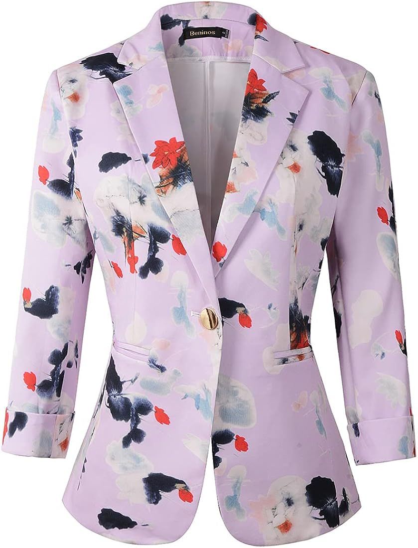 Beninos Womens Casual Blazers 3/4 Sleeve Lightweight Office Work Suit Jacket Floral Blazer | Amazon (US)