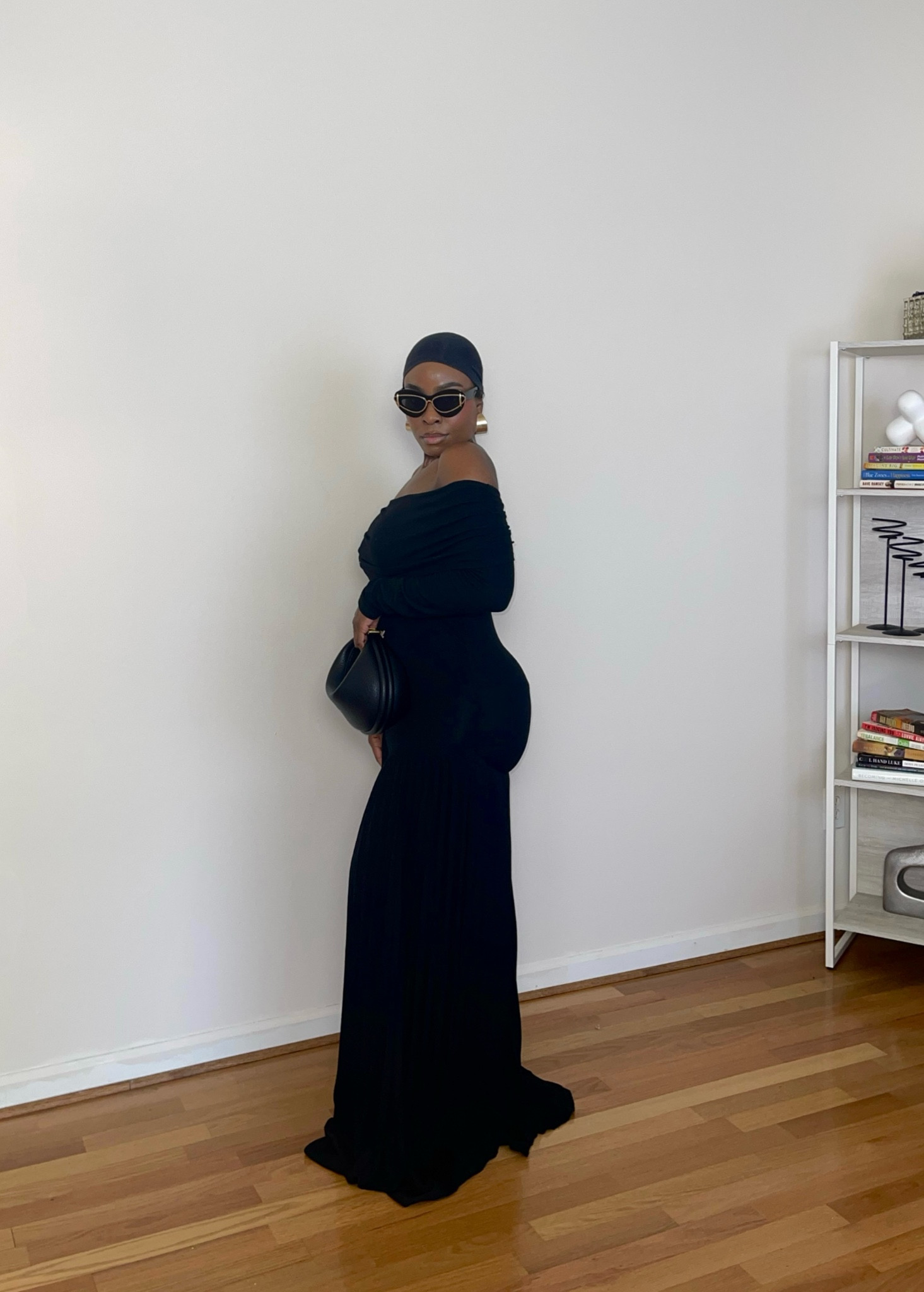 Black maxi dress, fall maxi dress, pleated dress, head wrap, elegant dress, chic black dress, 