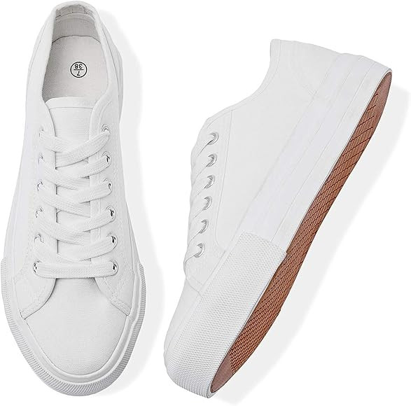 Women's White Platform Sneakers Black Platform Tennis Shoes Casual Lace up Fashion Sneakers Canva... | Amazon (US)