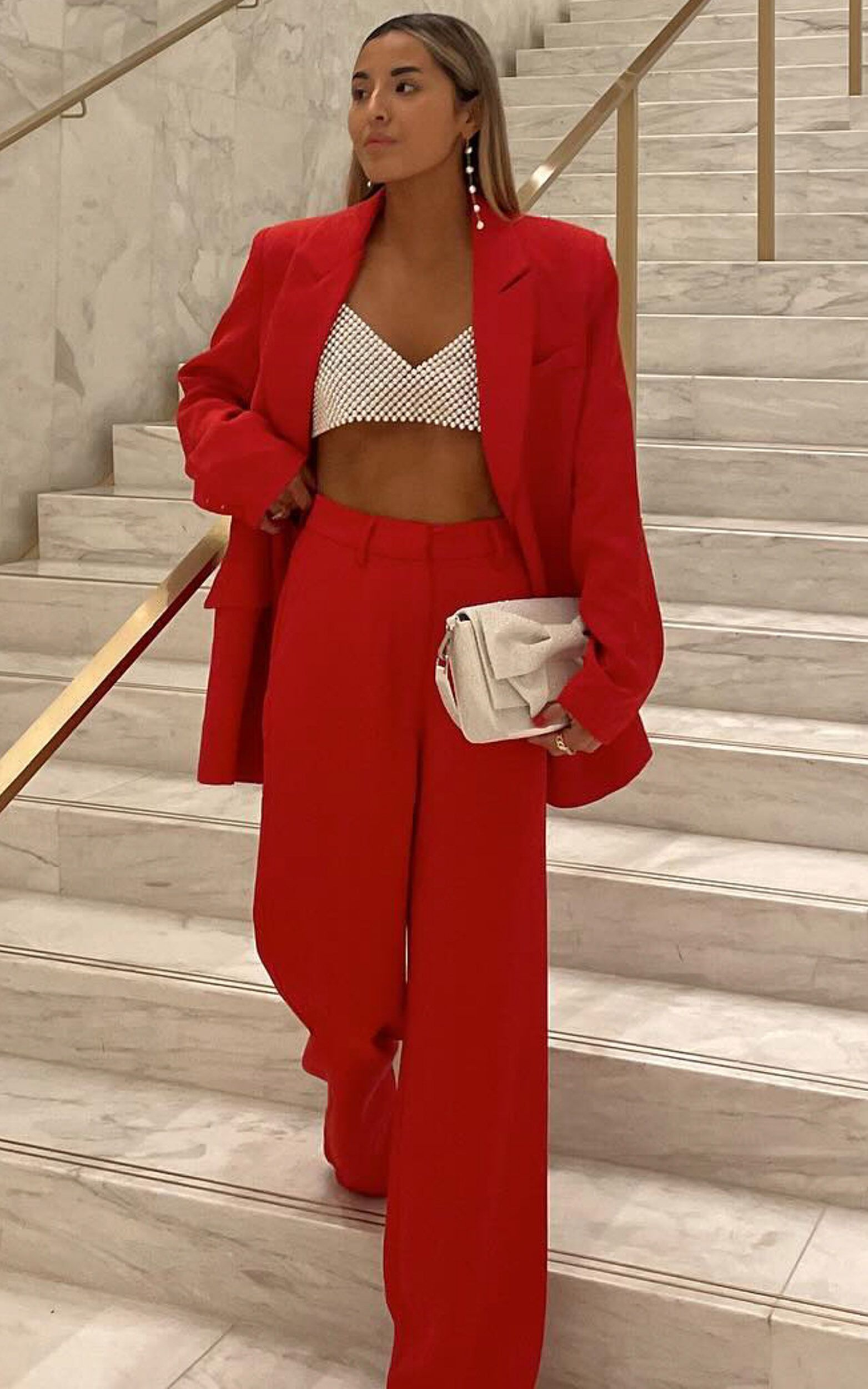 Michelle Blazer - Oversized Plunge Neck Button Up Blazer in Red | Showpo (ANZ)