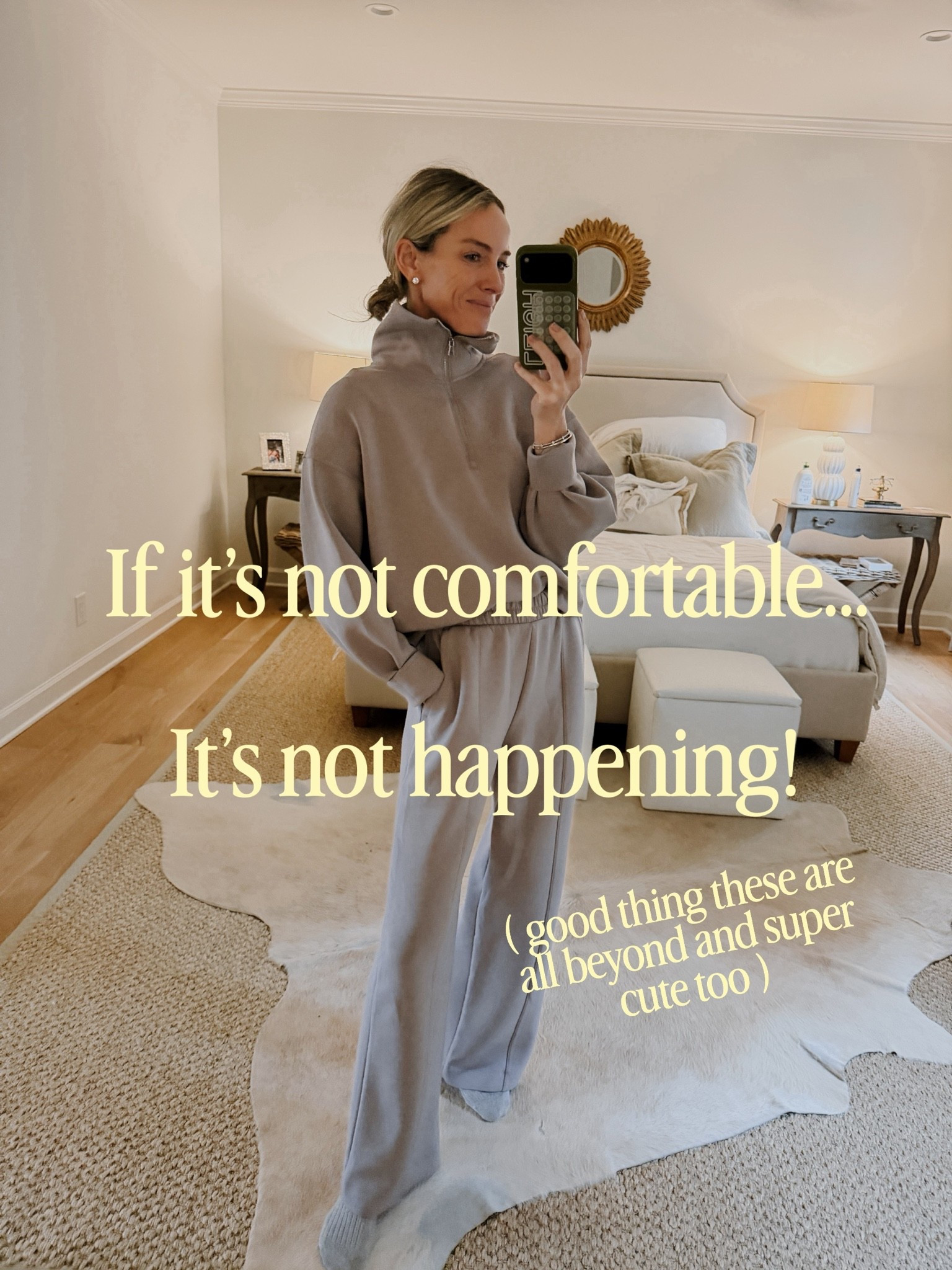 Cozy is my love language! Sizing :
Small sets 
Large sweatshirts and sweaters 
Medium Walmart gray top
Small target pants 
Medium Amazon vests and tops