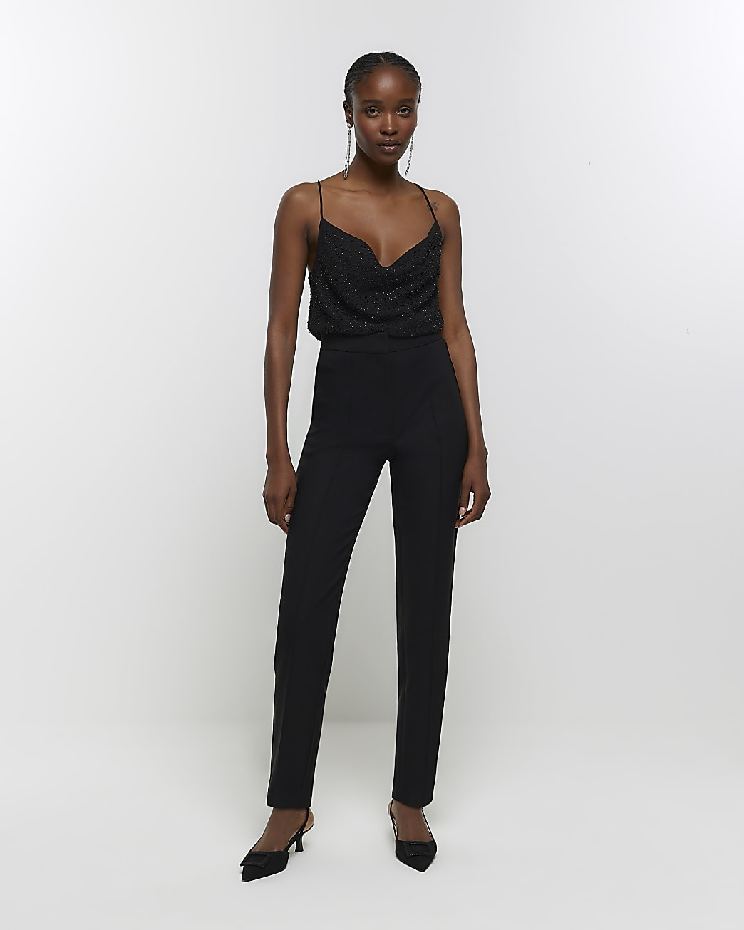 Black high waisted slim trousers | River Island (UK & IE)