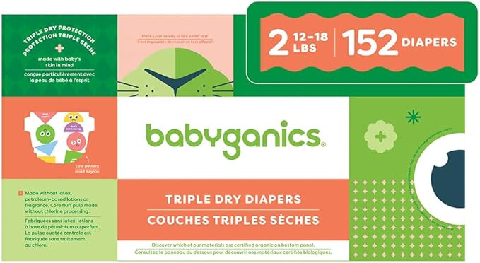 Babyganics Size 2, 152 count, Absorbent, Breathable, Triple Dry Protection Diapers | Amazon (US)