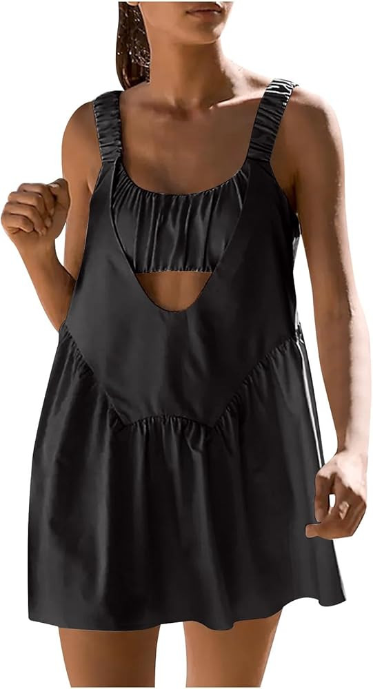 Women Tennis Dress with Built in Shorts and Bra,Sleeveless Casual Summer Backless Golf Dress,Work... | Amazon (US)