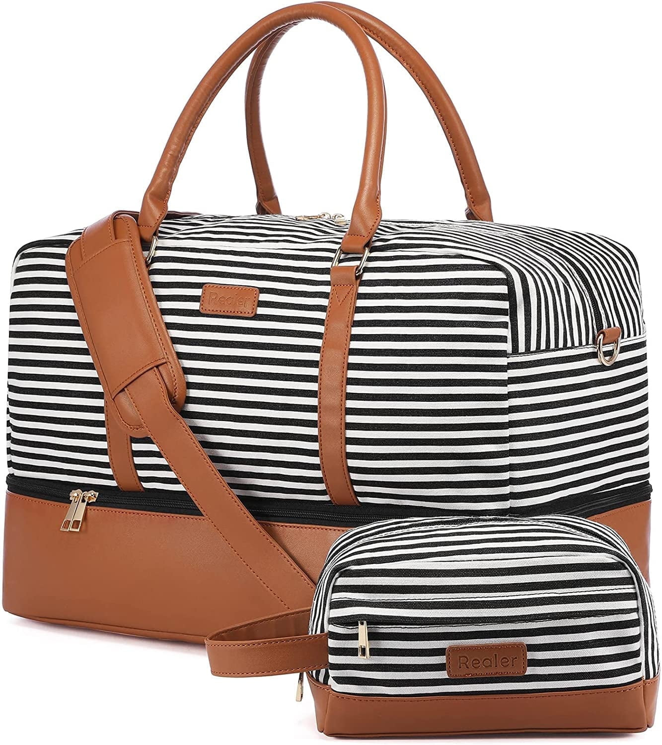 Realer Canvas Weekender Bag, Women Overnight Bag Hospital Carry-on Bag Travel Duffel Tote with Se... | Walmart (US)