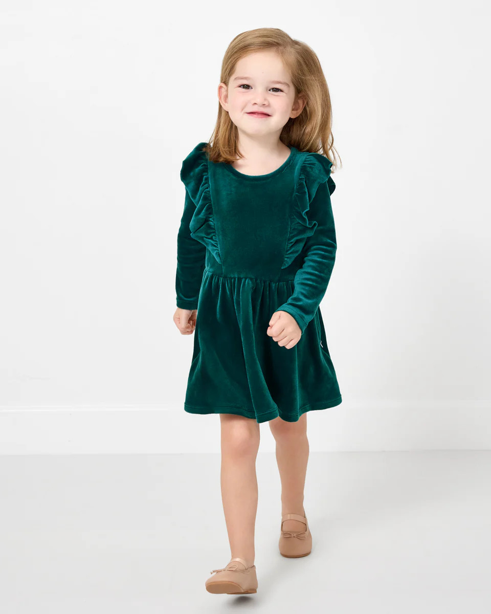 Emerald Velvet Easy Fit Flutter Dress | Little Sleepies